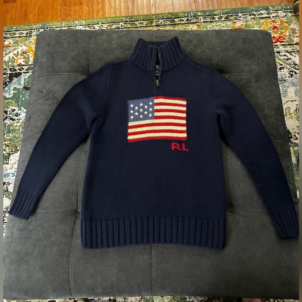 Polo by Ralph Lauren Navy Zip-Up Sweater with Flag